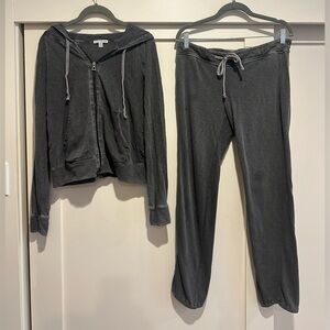 James Perse classic sweat set for women. Dark grey